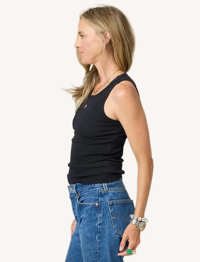 Kerri Rosenthal KR Ribbed Tank Heart Black | 4sisters1closet