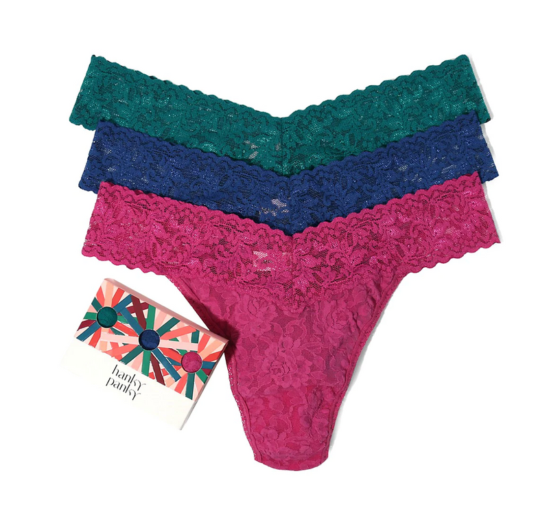 Hanky Panky Women's Low Rise Signature Lace Thong 3-Pack (Leopard Print & Solids)