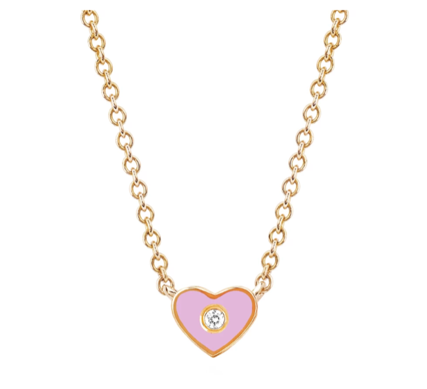 EF Collection 14K Diamond Pink Enamel Heart Necklace