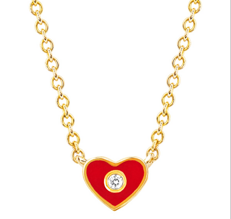 EF Collection 14K Diamond Red Enamel Heart Necklace