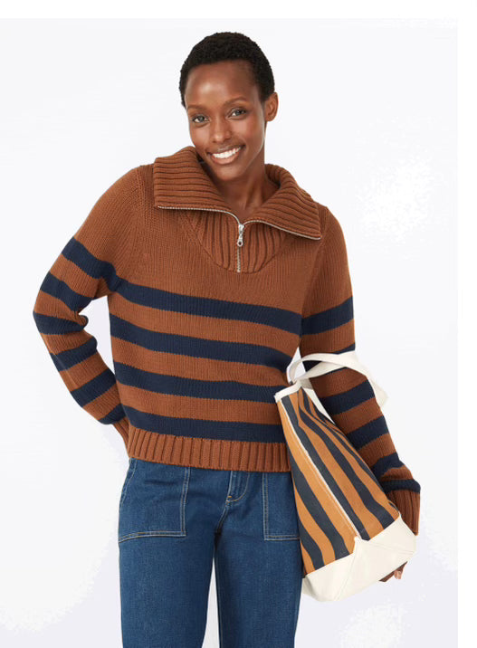 KULE The Over The Shoulder All Over Striped Tote VICUNA/NAVY