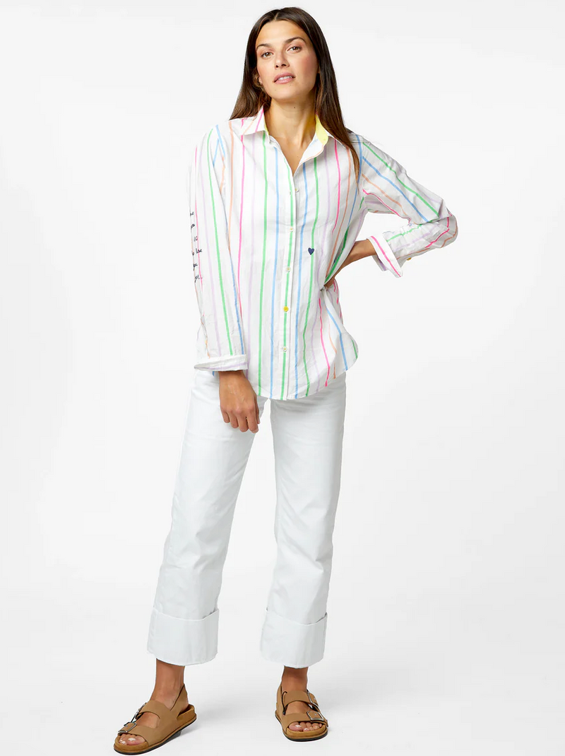 Kerri Rosenthal Mia Multi Rainbow Stripe Button Shirt