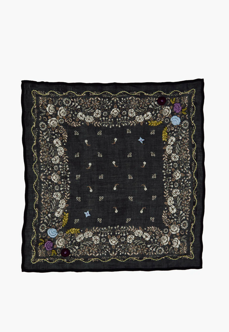 Chan Luu Embroidered Floral Bandana Jet Black | 4sisters1closet