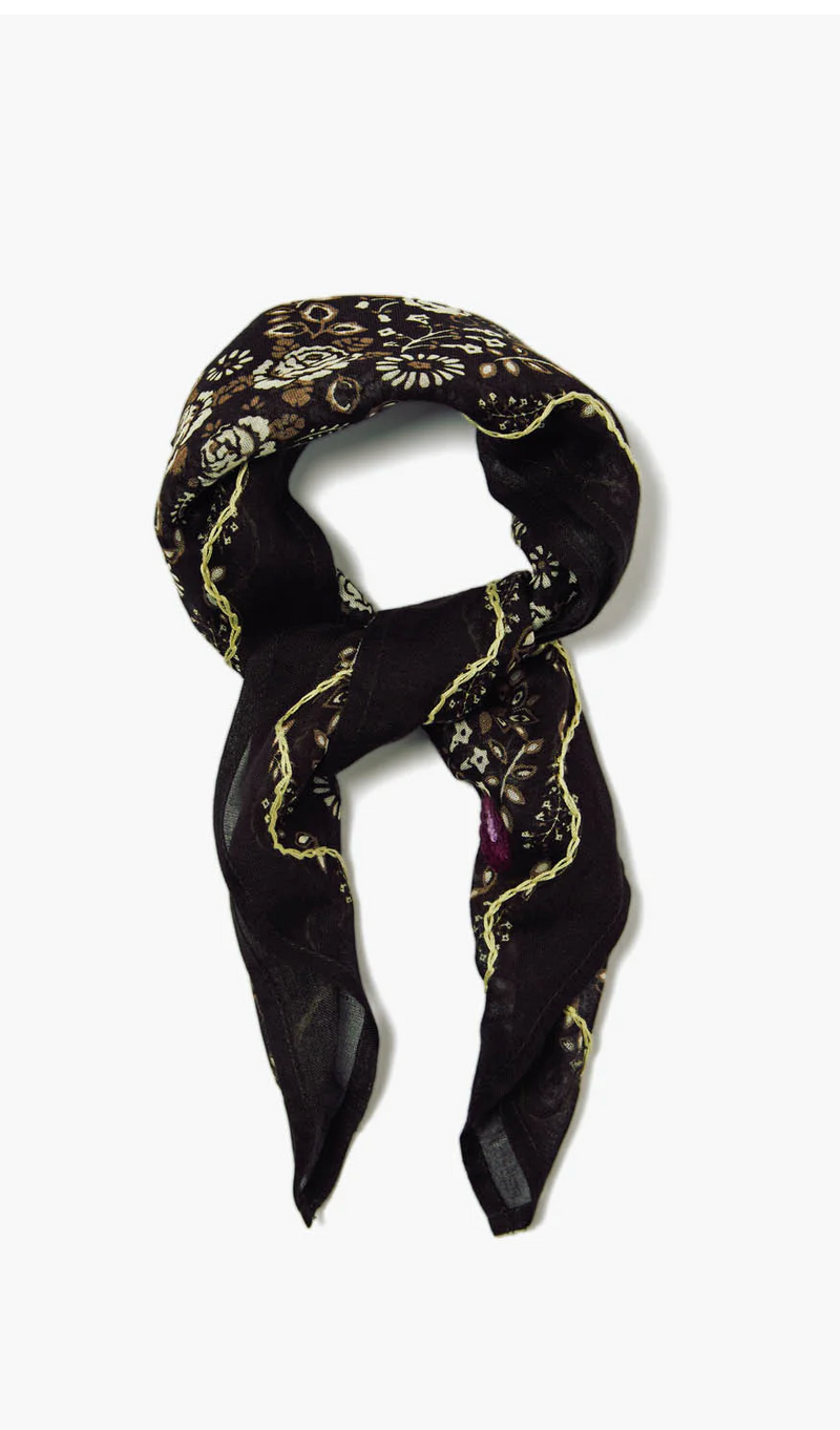 Chan Luu Embroidered Floral Bandana Jet Black | 4sisters1closet