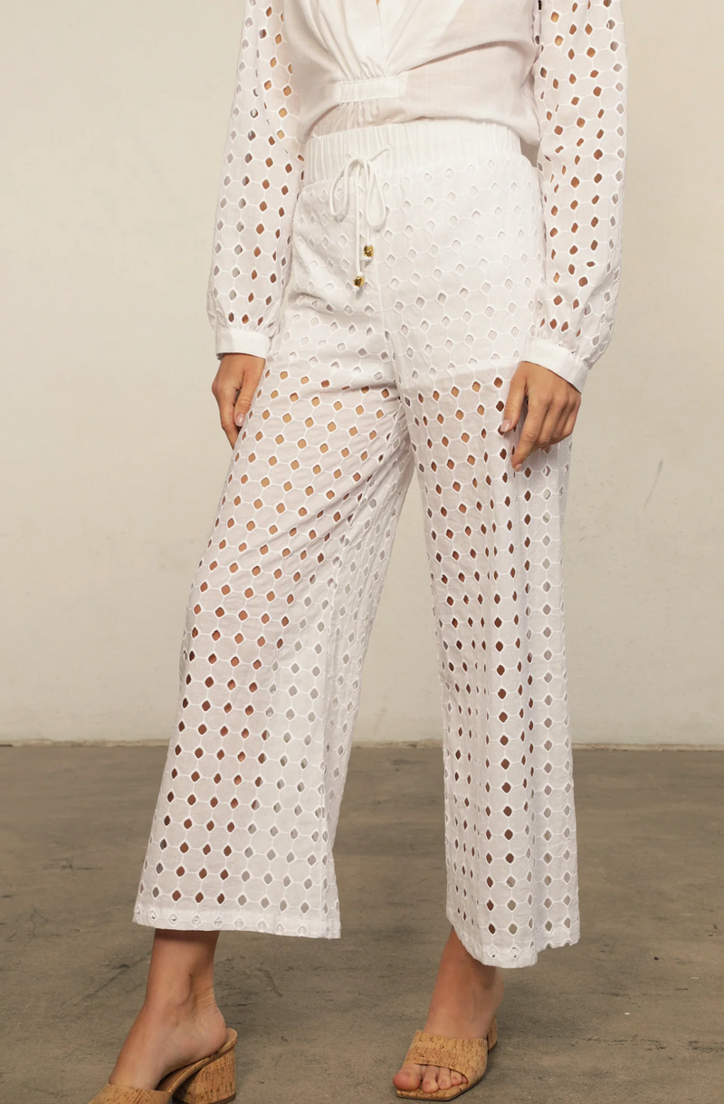 Night Cap Eyelet Costa Pant in White