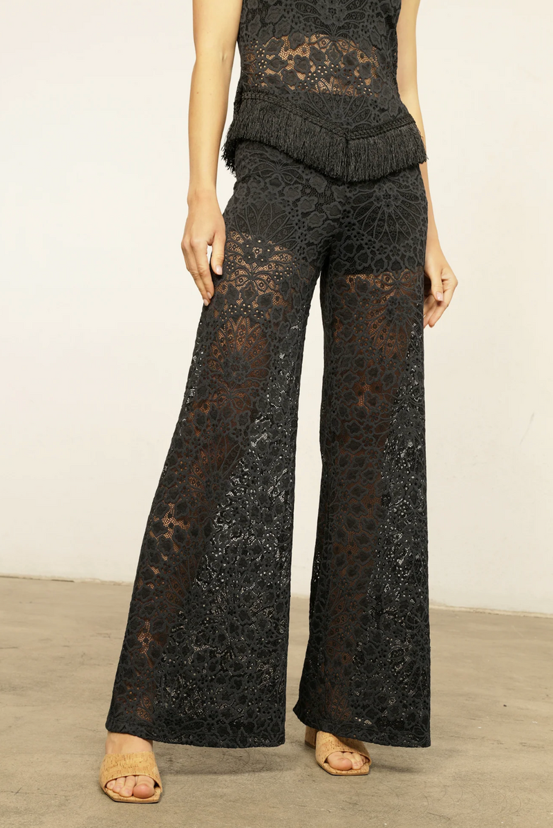 Night Cap Lotus Lace Palazzo Pant in Black
