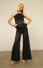 Night Cap Lotus Lace Palazzo Pant in Black