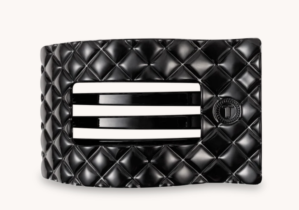 Teleties Jet Black Quilted Medium Flat  Rectangle Hair Clip in Jet Black | 4sisters1closet