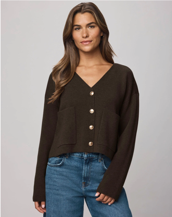 Splendid Libby Cropped Cardigan in Soft Chocolate | 4sisters1closet