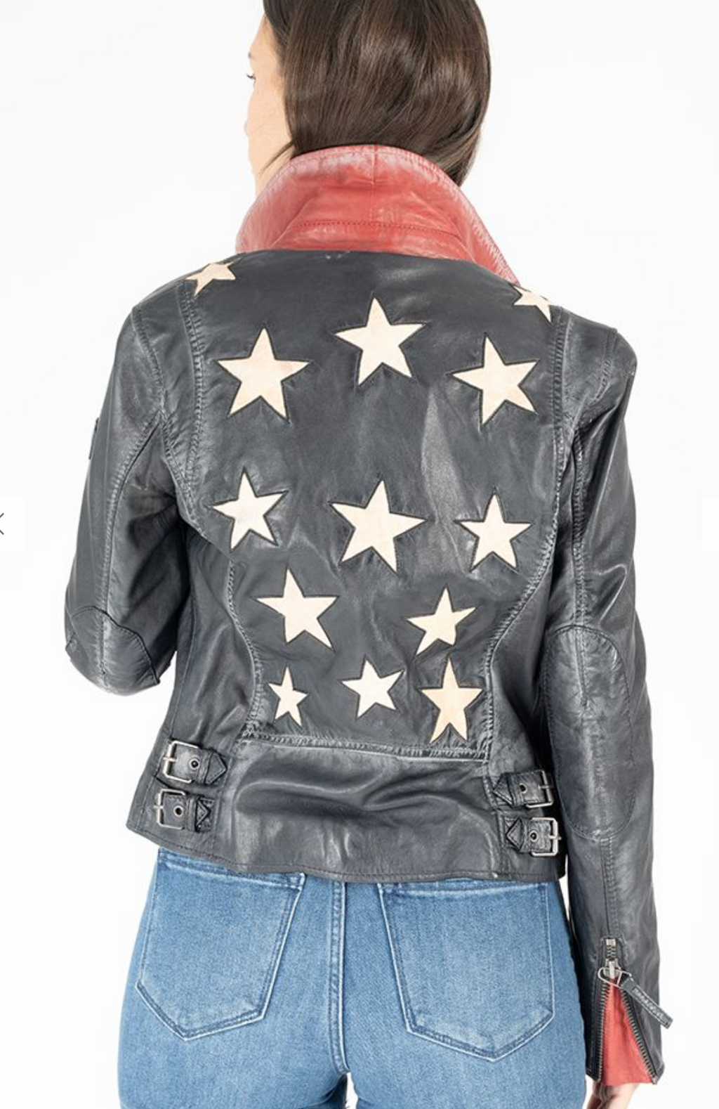 Mauritius Christy Star Detail Leather Jacket | 4sisters1closet