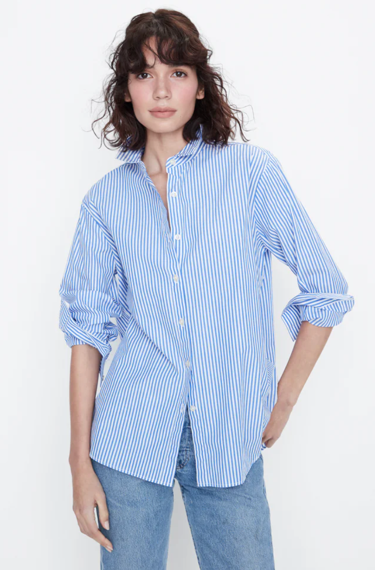 KULE The Hutton Oversized Shirt While/Royal Blue | 4sisters1closet