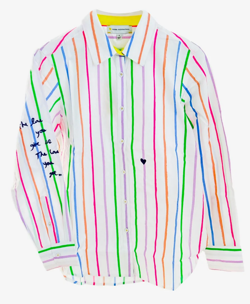 Kerri Rosenthal Mia Multi Rainbow Stripe Button Shirt