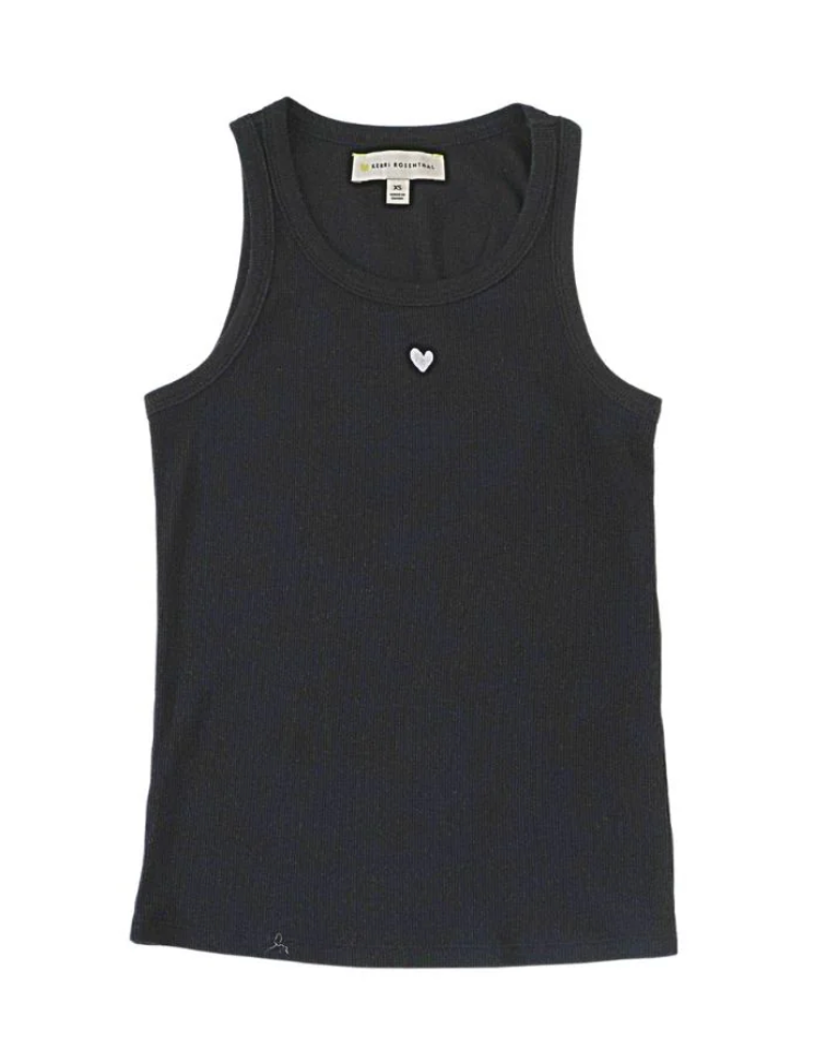 Kerri Rosenthal KR Tank with Embroidered Heart Black | 4sisters1closet