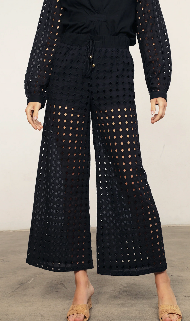 Night Cap Eyelet Costa Pant in Black