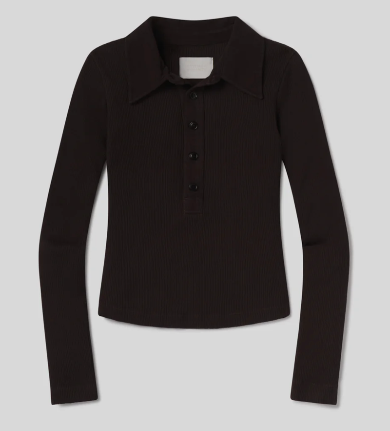 Citizens of Humanity Long Sleeve 60's Polo in Chocolate | 4sisters1closet