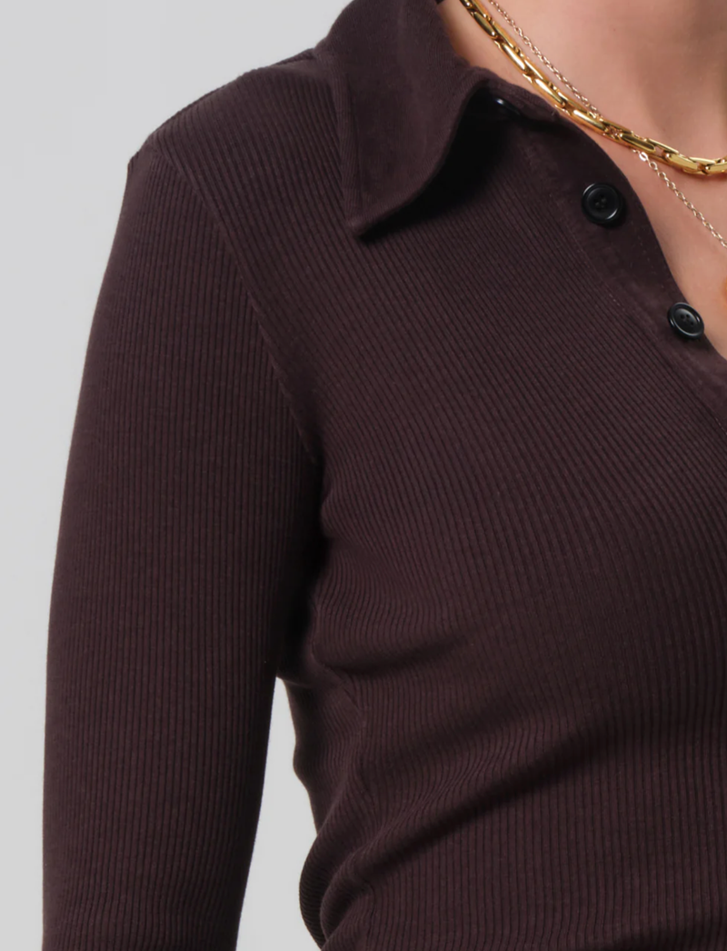 Citizens of Humanity Long Sleeve 60's Polo in Chocolate | 4sisters1closet