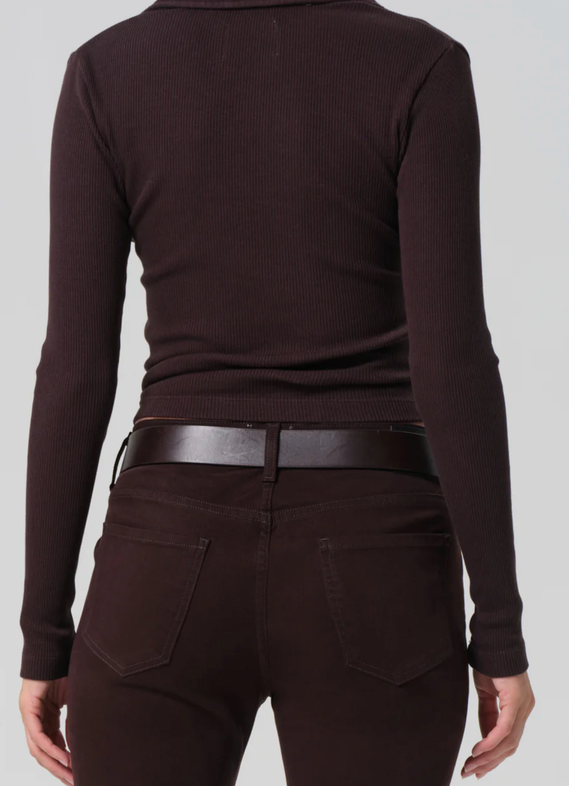 Citizens of Humanity Long Sleeve 60's Polo in Chocolate | 4sisters1closet