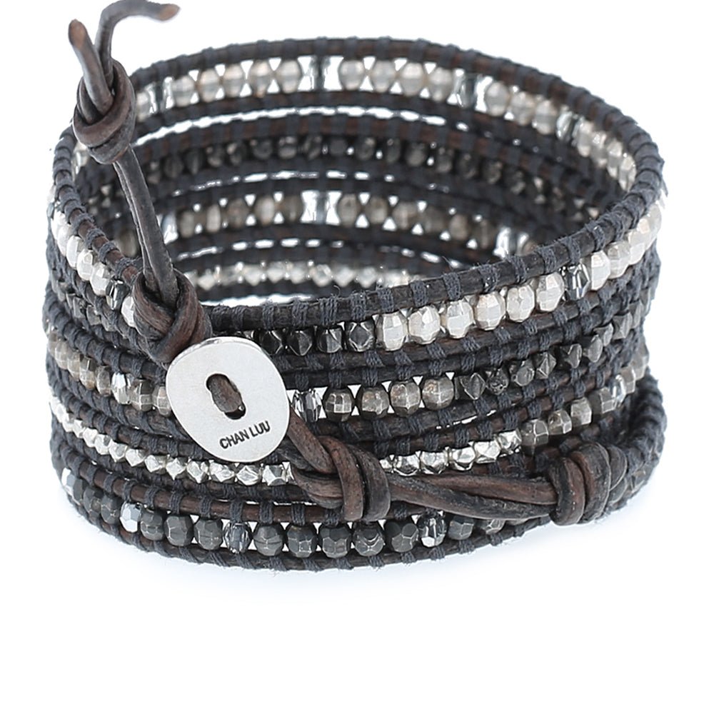 Natural Grey Mix Crystal Wrap Bracelet Bracelets Chan Luu