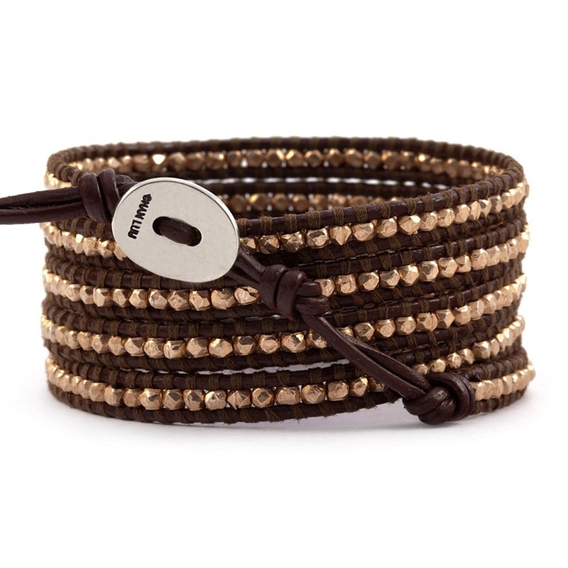Chan Luu Rose Gold 5 Wrap on Brown Leather