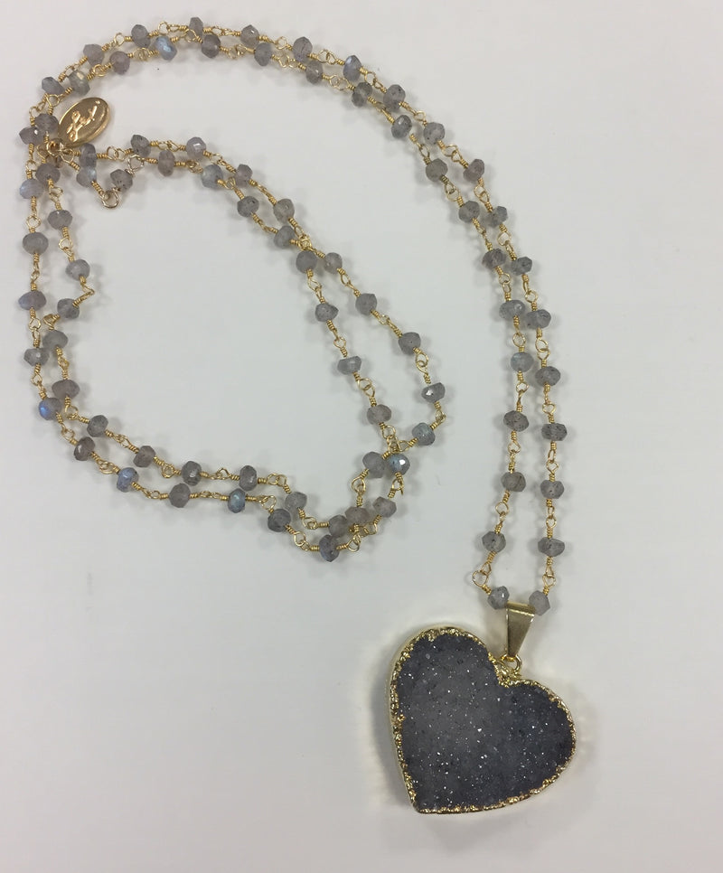 Lexi Handcrafted Quartz Large Druzzy Heart Necklace