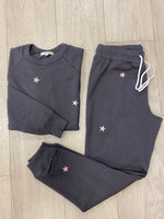 Leallo Dune Lounge Pants with Stars in Charcoal/Pink