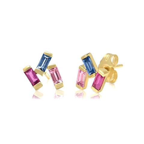 Eriness Ruby, Pink and Blue Sapphire Baguette Clusters