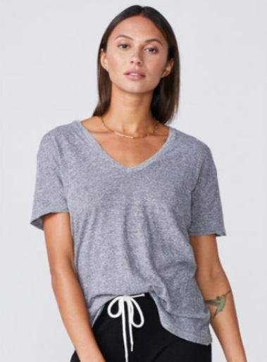 Monrow "New" Relaxed V Tee in Granite | 4sisters1closet